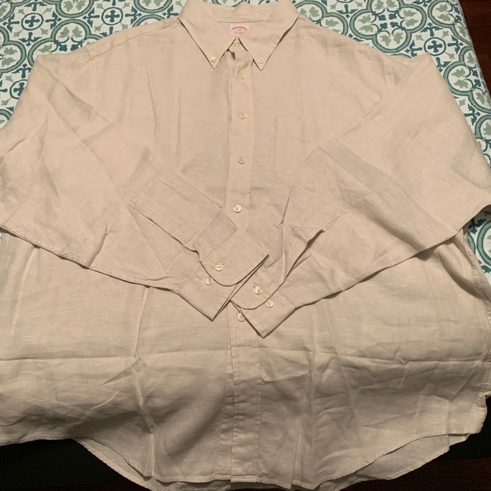 Brooks Brothers Tan Madison fit Linen shirt.